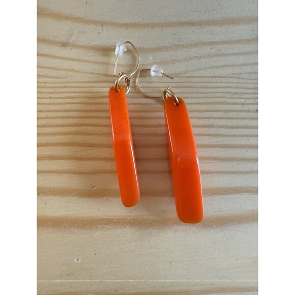 Orange Geometric Dangle Earrings With Gold-Tone Hooks - Picture 2 of 4